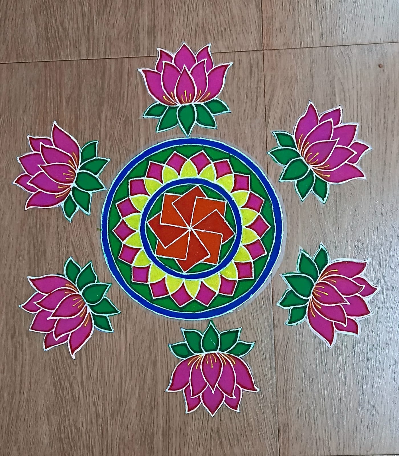 Pink lotus With Mandala  Rangoli Patch
